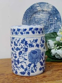 Frasco de Porcelana con Tapa pintado a mano Azul - comprar online