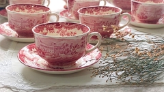 6 Duos de Tazas de Desayuno "Grandes" en Loza Inglesa Royal Worcester Scenes Rojo - comprar online