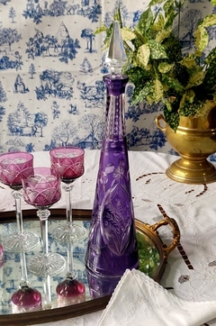 Gran Botellon de Cristal color Tallado de espigas en relieve 46 cm