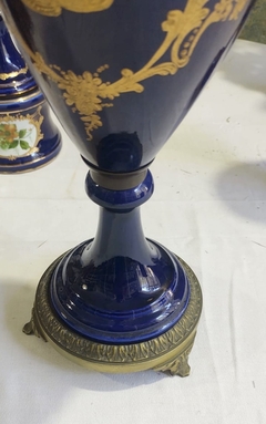 Gran Anfora potiche Francesa en Porcelana Azul Cobalto y detalles en Bronce - 2Gardenias Bazar antiguo