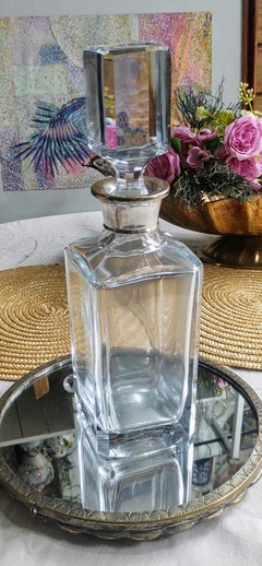 Importante Botellon de Cristal San Carlos con Virola Gran Tamaño
