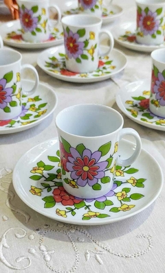 juego de 8 duos de Cafe en Porcelana Marly Lozadur de diseño Floral - 2Gardenias Bazar antiguo & Deco