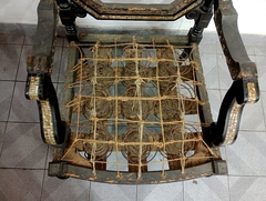 Sillon Individual de Madera Laqueada con Incrustaciones de Nacar a Retapizar - tienda online