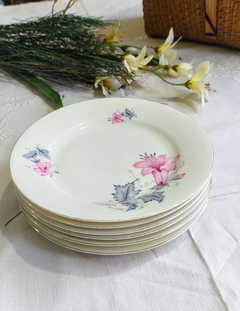 6 platos de postre en porcelana Checoslovaca Victorian Flor de Bignonia en internet