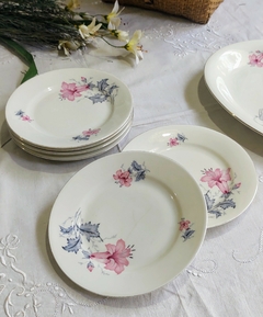 6 platos de postre en porcelana Checoslovaca Victorian Flor de Bignonia