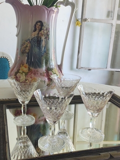 4 Copas de Cristal Tallado Rosadas para Vinod e increible sonido - 2Gardenias Bazar antiguo