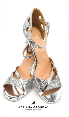Sapato de Dança Poesia Glitter prata salto 8cm - comprar online