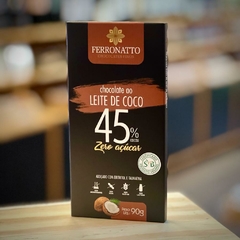 Chocolate 45% Cacau ao Leite de Coco Zero Açúcar Ferronatto 90 g