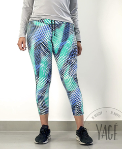 Calza Azul Estampada Lineas Deportiva Mujer Tiro Medio Lycra Suplex - YAGÉ