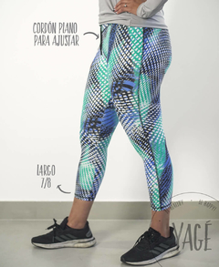 Calza Azul Estampada Lineas Deportiva Mujer Tiro Medio Lycra Suplex - YAGÉ