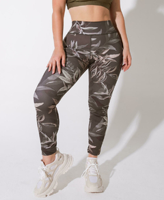 Calza Floreal Oscura Deportiva Mujer Tiro Alto Lycra Suplex
