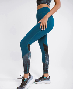 Calza Azul Petroleo Deportiva Mujer Tiro Alto - Lycra Suplex