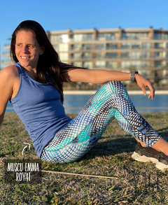 Calza Azul Estampada Lineas Deportiva Mujer Tiro Medio Lycra Suplex - YAGÉ