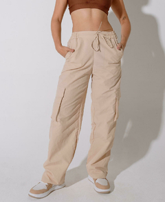 Pantalon Recto Mujer Cargo Beige Tiro Alto - YAGÉ