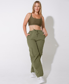 Pantalón Cargo Tiro Alto De Mujer Color Verde Militar