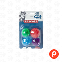 Pack de 4 pelotas de goma para gatos, colores surtidos diametro 3,5 cm (Rascals)