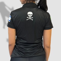 Camisa Polo Feminina Dry-fit Preta Caveira - Lycan