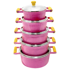Jogo de caçarolas Colors com tampa de vidro - Rosa mesclado - 5 peças - comprar online