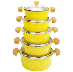 Jogo de caçarolas Lunna com tampa de vidro - Amarelo mesclado - 5 peças - comprar online
