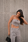 CROPPED CORSET COM FIVELA CINZA - Maysa Barros