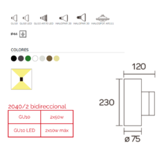 Aplique de pared uni y bidireccional 2040