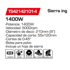 Sierra ingletadora 8" TS42142101-4 - comprar online
