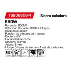 Sierra caladora TS206806-4 - comprar online