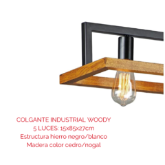 colgante cuatro luces de madera y hierro ideal para comedor joma canning iluminacion