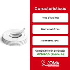 CAÑO CORRUGADO FLEXIBLE PVC 32 MILIMETROS GENROD SISTELECTRIC