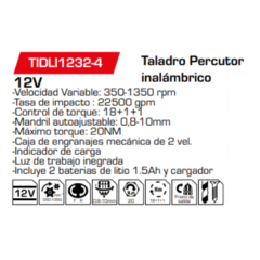 Taladro Percutor inalámbrico TIDLI1232-4 - comprar online