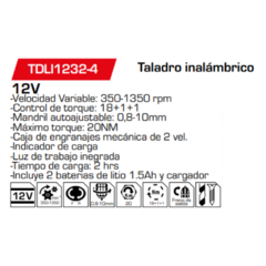 Taladro inalábrico TDLI1232-4 - comprar online