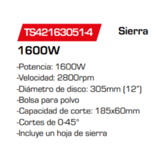 Sierra ingletadora 12" TS42163051-4 - comprar online