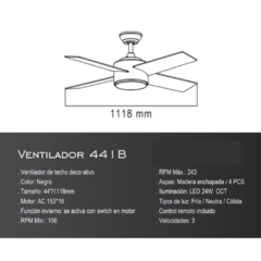 Ventilador Luz Integrada 44 I B - comprar online