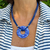 Handmade fused glass necklace, blue with leather cord