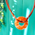 orange Fused Glass Necklace with leather