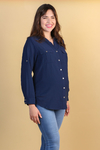 Camisa gestante botões azul marinho - loja online