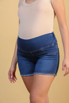Short jeans gestante barra desfiada jeans escuro - comprar online