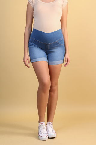 Short jeans gestante barra dobrada jeans claro - loja online