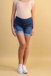 Short jeans gestante barra dobrada destroy jeans escuro - loja online