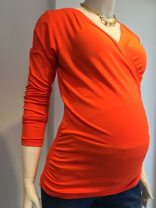 Blusa gestante e amamentação drapeada manga longa - laranja - comprar online