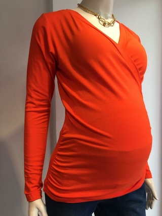 Blusa gestante e amamentação drapeada manga longa - laranja - loja online