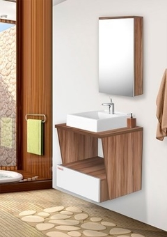 Gabinete para Banheiro Fly 57x60x43cm Branco e Nogal - Fabribam na internet
