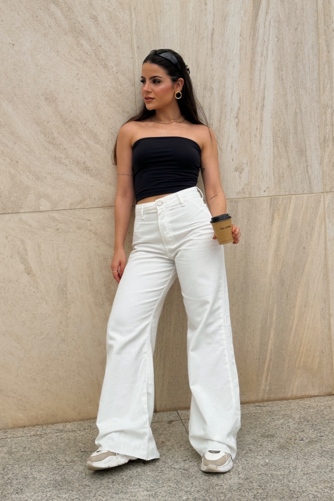 CALÇA WIDE LEG OFF WHITE ALFAIATARIA