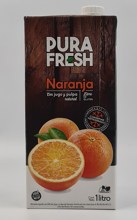 Jugo de naranja con pulpa PURAFRESH 1lt. PACK DE 8 UNIDADES.