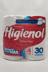 Papel higiénico doble hoja HIGIENOL 4 rollos de 30m. BOLSON DE 10 UNIDADES.