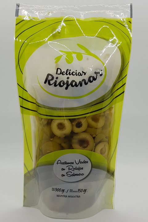 Aceitunas verdes en rodajas DELICIAS RIOJANAS 150gr. PACK DE 3 UNIDADES.