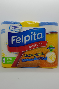 Rollo de cocina decorado FELPITA 3 rollos 40 paños. BOLSON DE 10 UNIDADES.