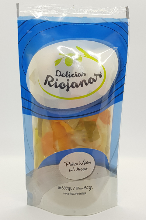 Pickles mixtos en vinagre DELICIAS RIOJANAS 180gr. PACK DE 3 UNIDADES.