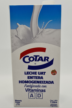 Leche larga vida entera COTAR 1lt . PACK DE 8 UNIDADES.