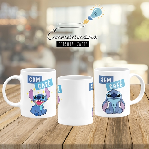 Caneca Lilo Stitch - Desenho - Interior E Alça Branca